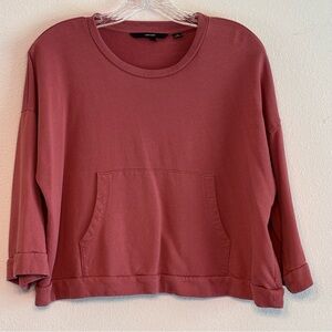 Vero Moda Women's Dusty Rose Sweatshirt Cropped 3/4 Sleeve SZ XL Front Pockets